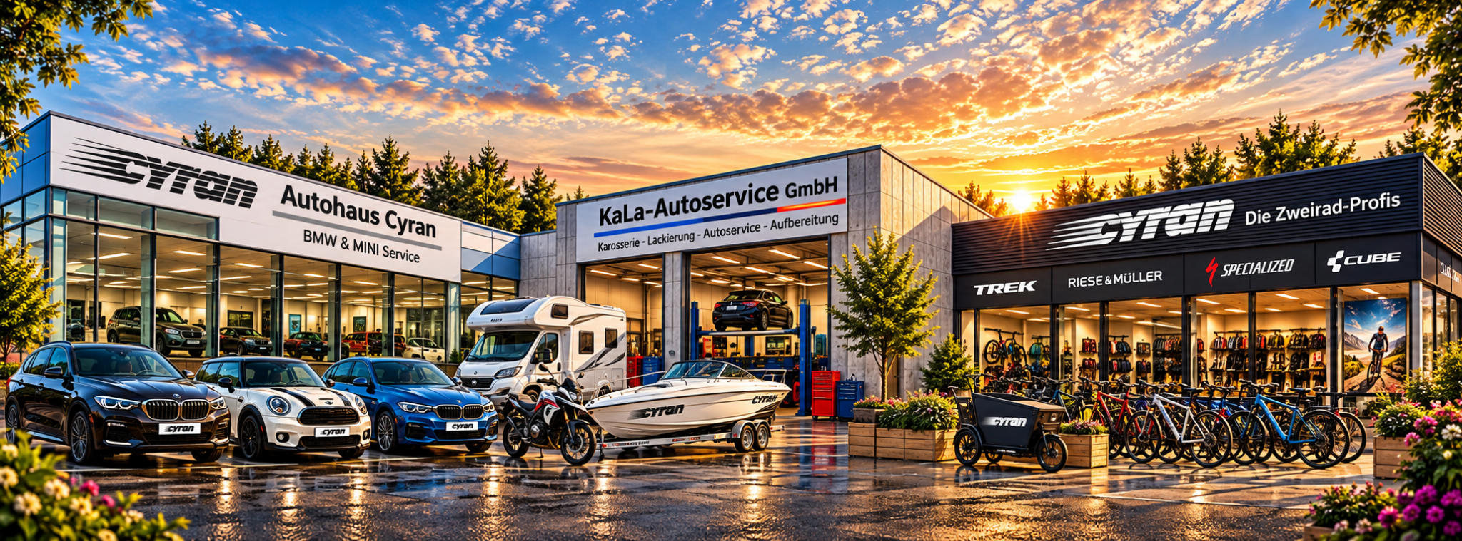 Cyran Mobilitätszentrum im Abendlicht
